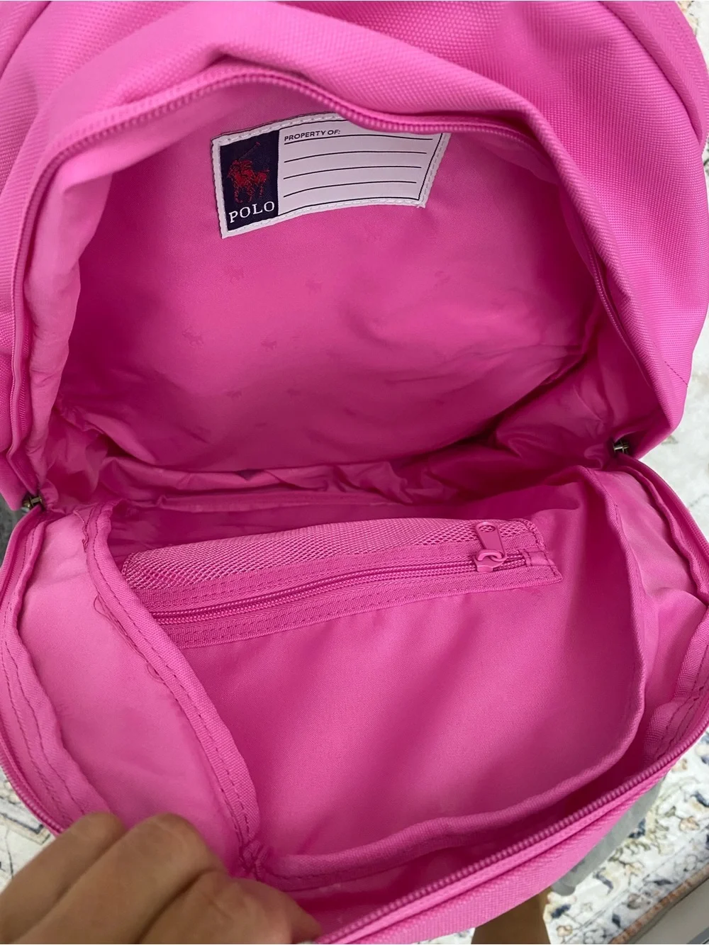 Kids Pink Backpack with Embroidered Polo Bear